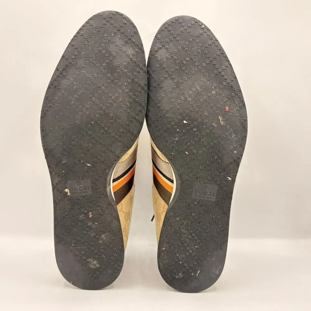 GUCCI GG Monogram Canvas Brown Suede Orange Web Lace Sneakers Sz 9G 9.5 US $995